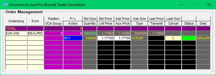 Bracket Trader Erfahrungen (2025) - ideale Software für Trade Management Bracker Trader Account Anzeige BUY Order vor Ausführung