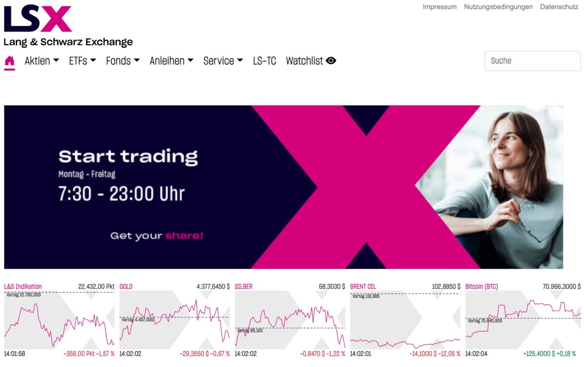 Lang Schwarz LS Exchange Handelsplattform Startseite