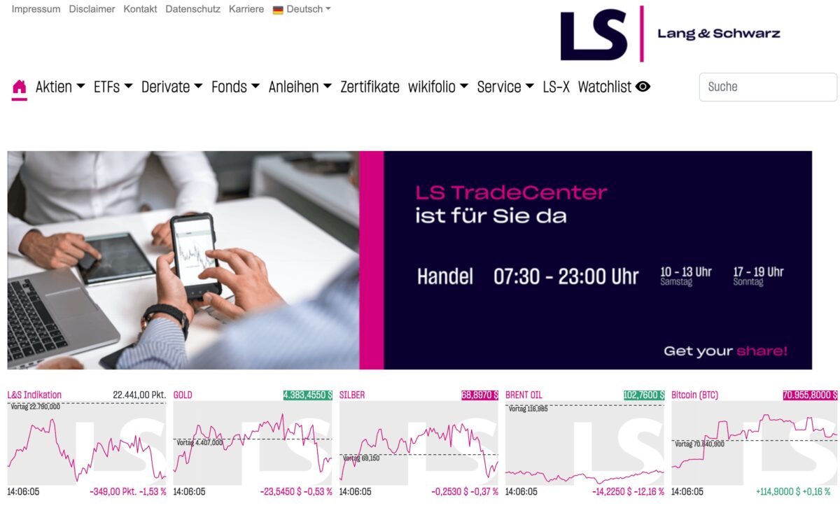 Lang Schwarz LS Tradecenter Übersicht Handelsplattform für Privatanleger
