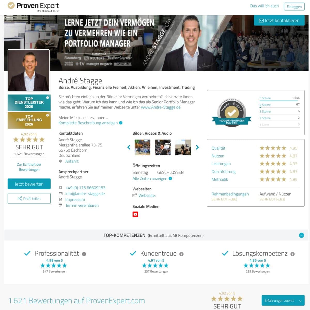 André Stagge Erfahrungen bei ProvenExpert – 4,92 Sterne bei knapp 1.200 Bewertungen