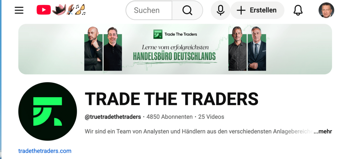 Screenshot YouTube Kanal von Trade The Traders