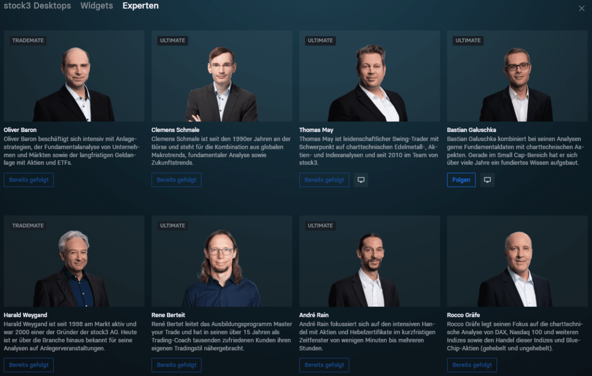 Einige der stock3 Experten auf einen Blick