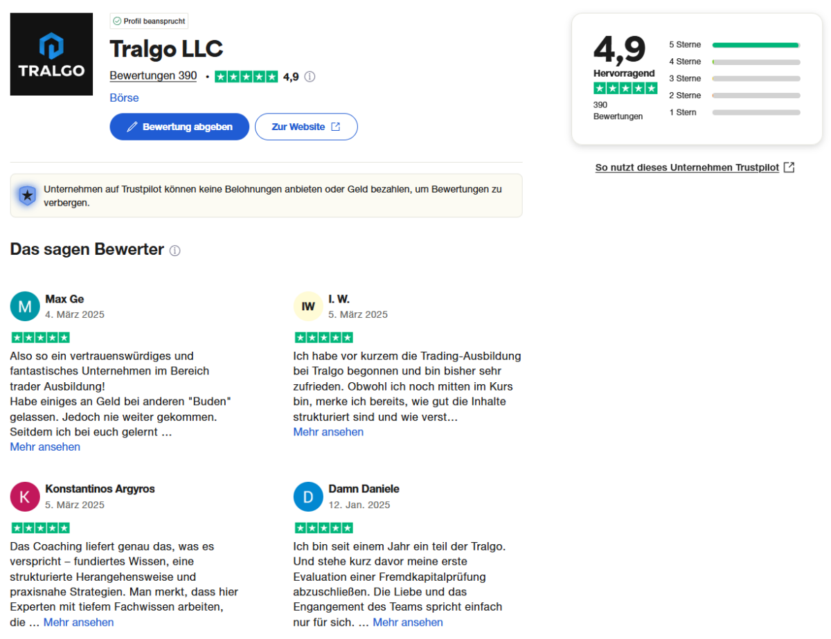 Auf Trustpilot fallen die Erfahrungen und Bewertungen zu TRALGO überwiegend positiv aus