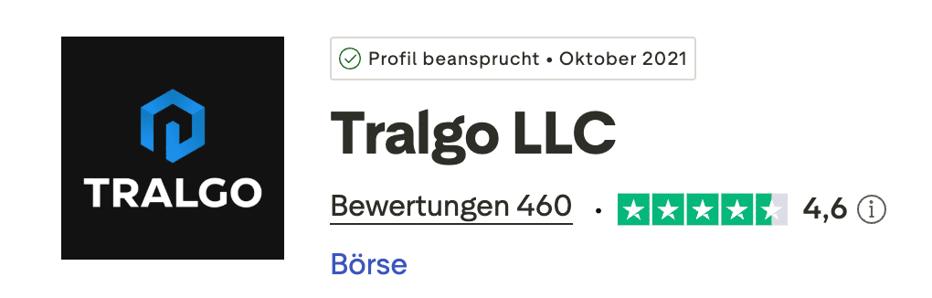 Screenshot der Trustpilot Bewertungen von Tralgo