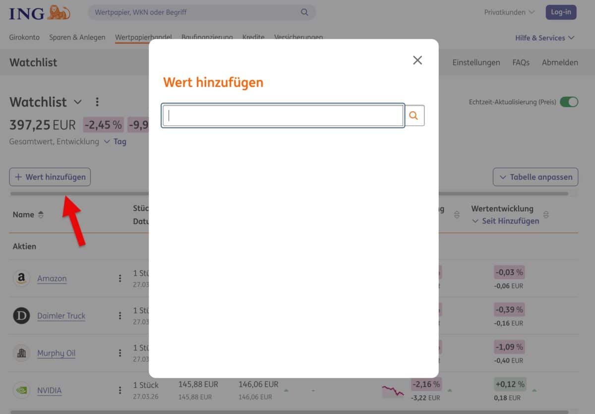 ING Watchlist Suche und Ergebnisse 2026