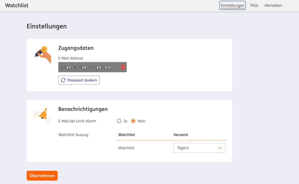 NG Watchlist Einstellungen 2026
