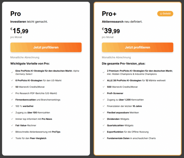 InvestingPro Kostenmodell