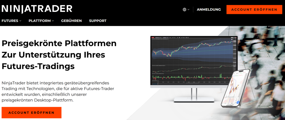 der blick auf die startseite von ninjaTrader