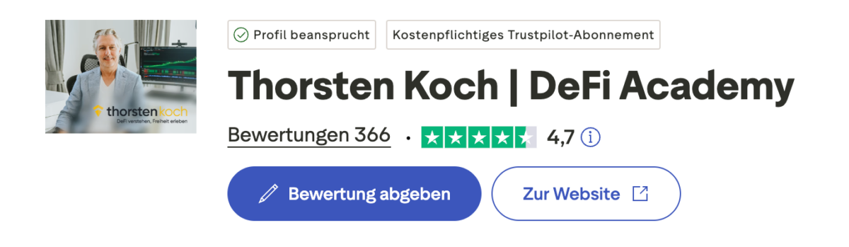 Thorsten Koch DeFinanztraining Bewertungen auf Trustpilot – überwiegend positiv