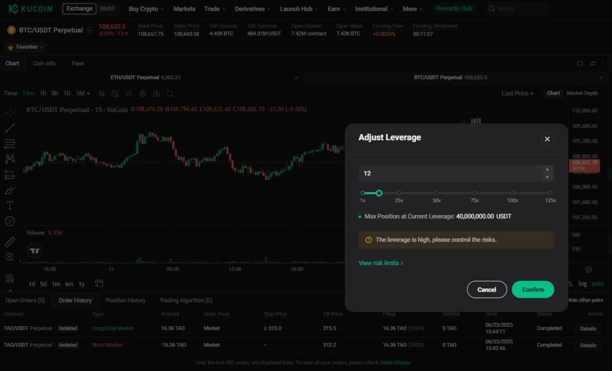 Auf KuCoin kannst du Kryptowährungen als Futures mit einem Hebel von bis zu 125 traden