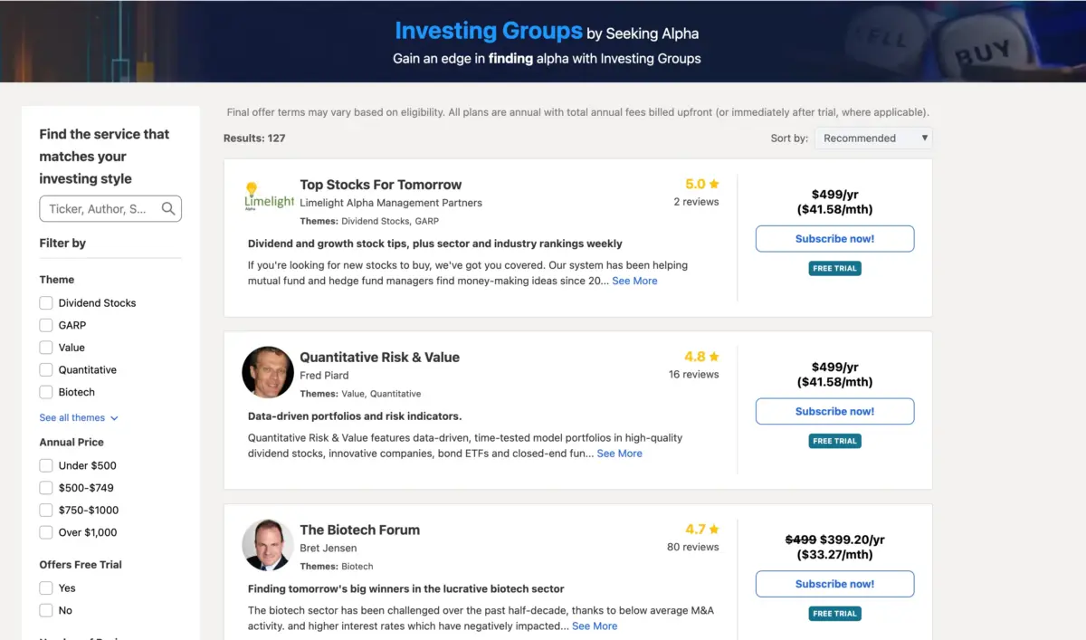Seeking Alphas Investing Groups