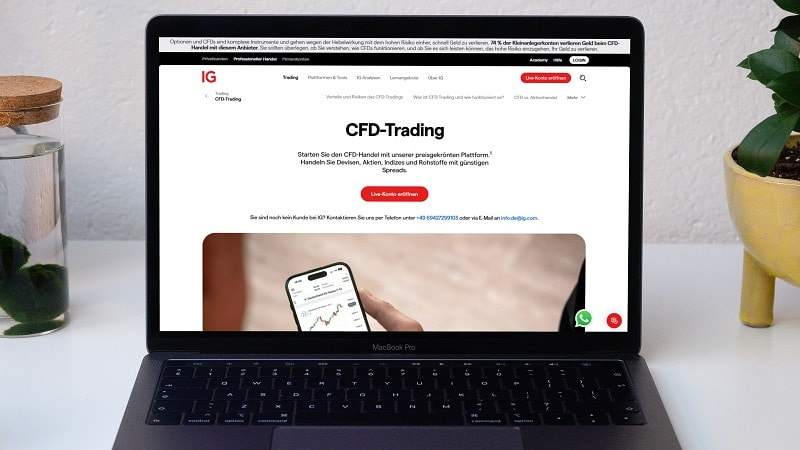 CFD Broker Vergleich IG CFD Broker Webseite