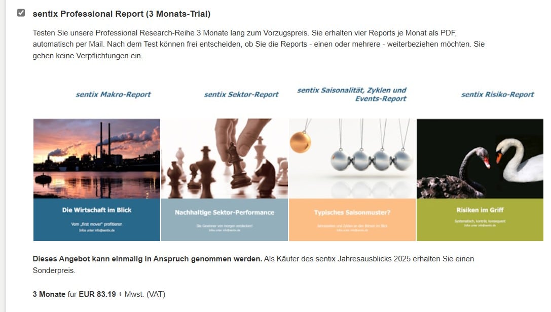 Sentix Erfahrungen: der Marktstimmungsindex einfach erklärt (2026) Screenshot zeigt Angebot von Sentix.de