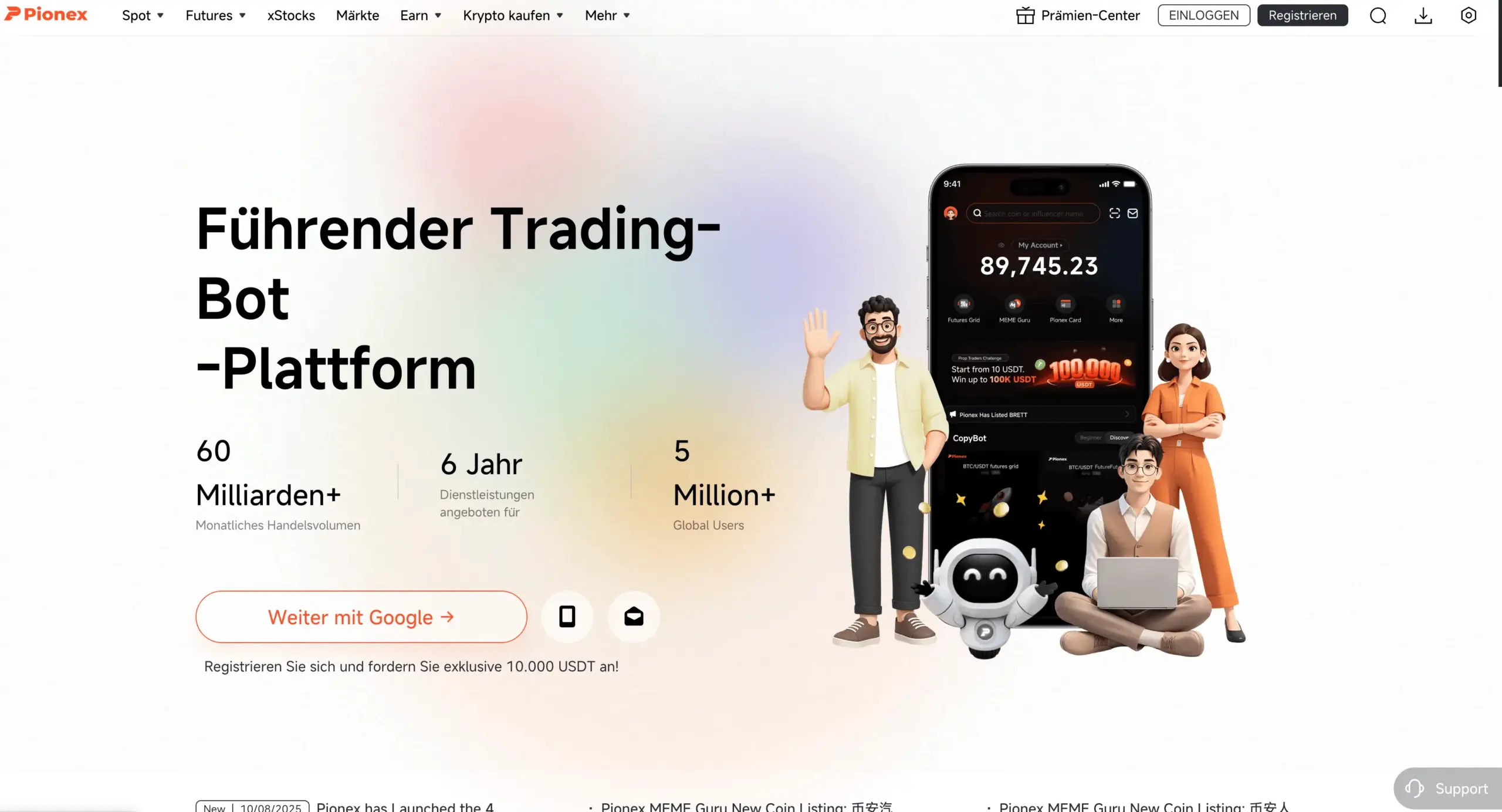 Pionex Erfahrungen: Test, Bewertungen & Kosten (2026) Website von Pionex mit fehlerhaften Übersetzungen