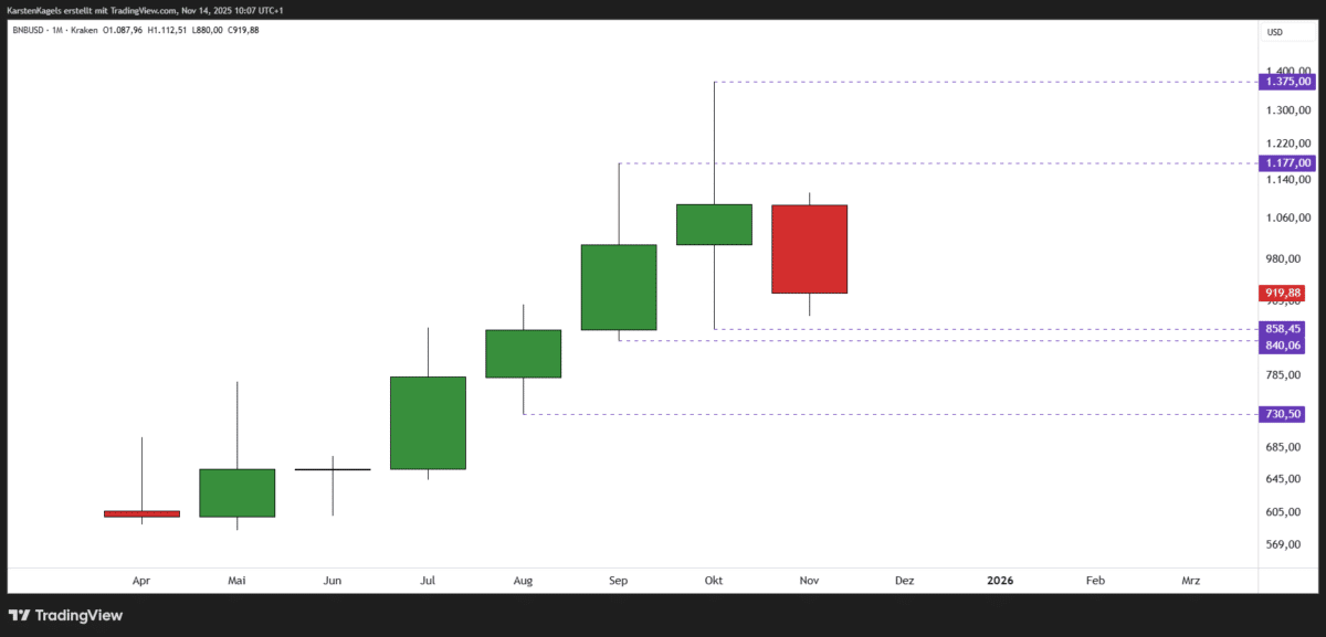 BNB/USD Prognose - wie geht es weiter mit dem Binance Coin? (2025) Binance Coin Prognose langfristig im Monatschart