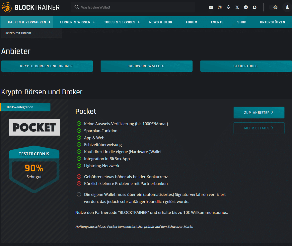 Blocktrainer liefert unter anderem detallierte Börsen Vergleiche und Analysen