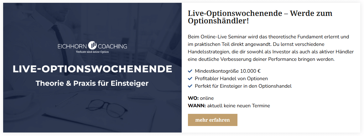 Eichhorn Coaching Erfahrungen - Blick auf das Angebot (2025) Eichhorn Coaching Live Optionenwochenende