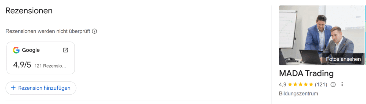 google bewertungen zu mada trading 4,9 von 5 sternen