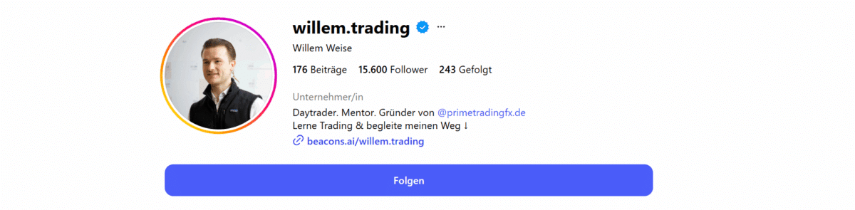 der instagram kanal von primetradingfx 