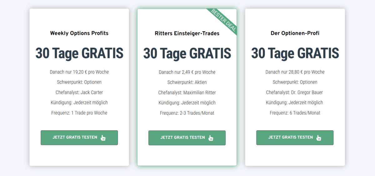 auswahl von drei börsendiensten bei der registrierung bei one click trading