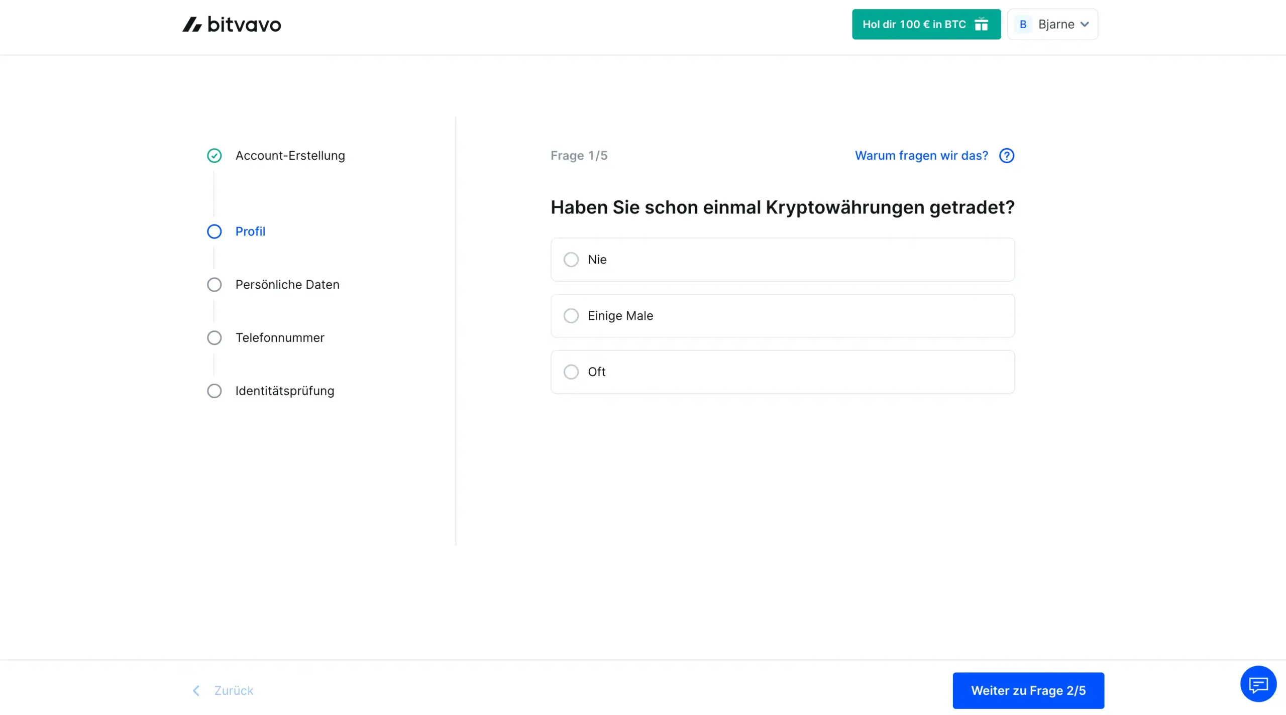 Bitvavo Erfahrungen 2026: Der ehrliche Test für deutsche Anleger Fragebogen vom Registrierungsprozess