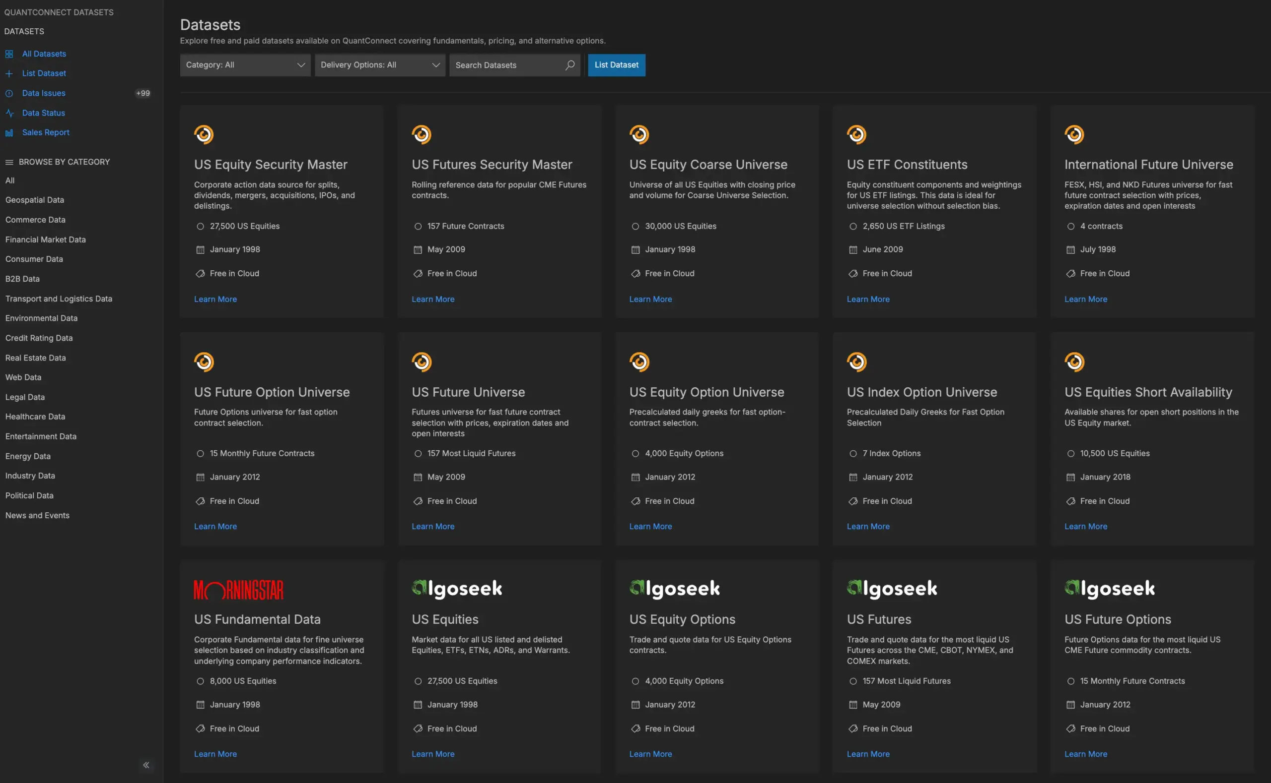 QuantConnect Test: Die Wahrheit über Kosten, Funktionen und Lernkurve (2026) Die Datenbibliothek von QuantConnect.