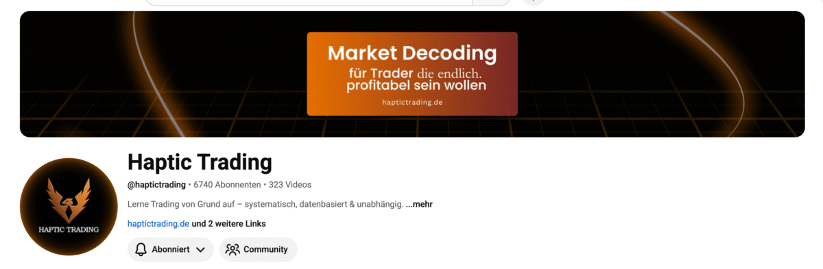 ouTube-Kanal von HAPTIC TRADING mit 6.710 Abonnenten und 322 Videos