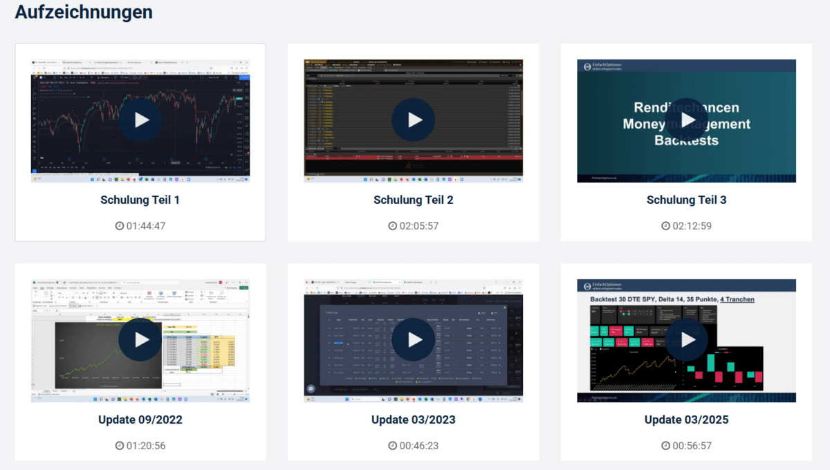 der mitgliederbereich von einfachoptionen mit schulungsaufzeichnungen