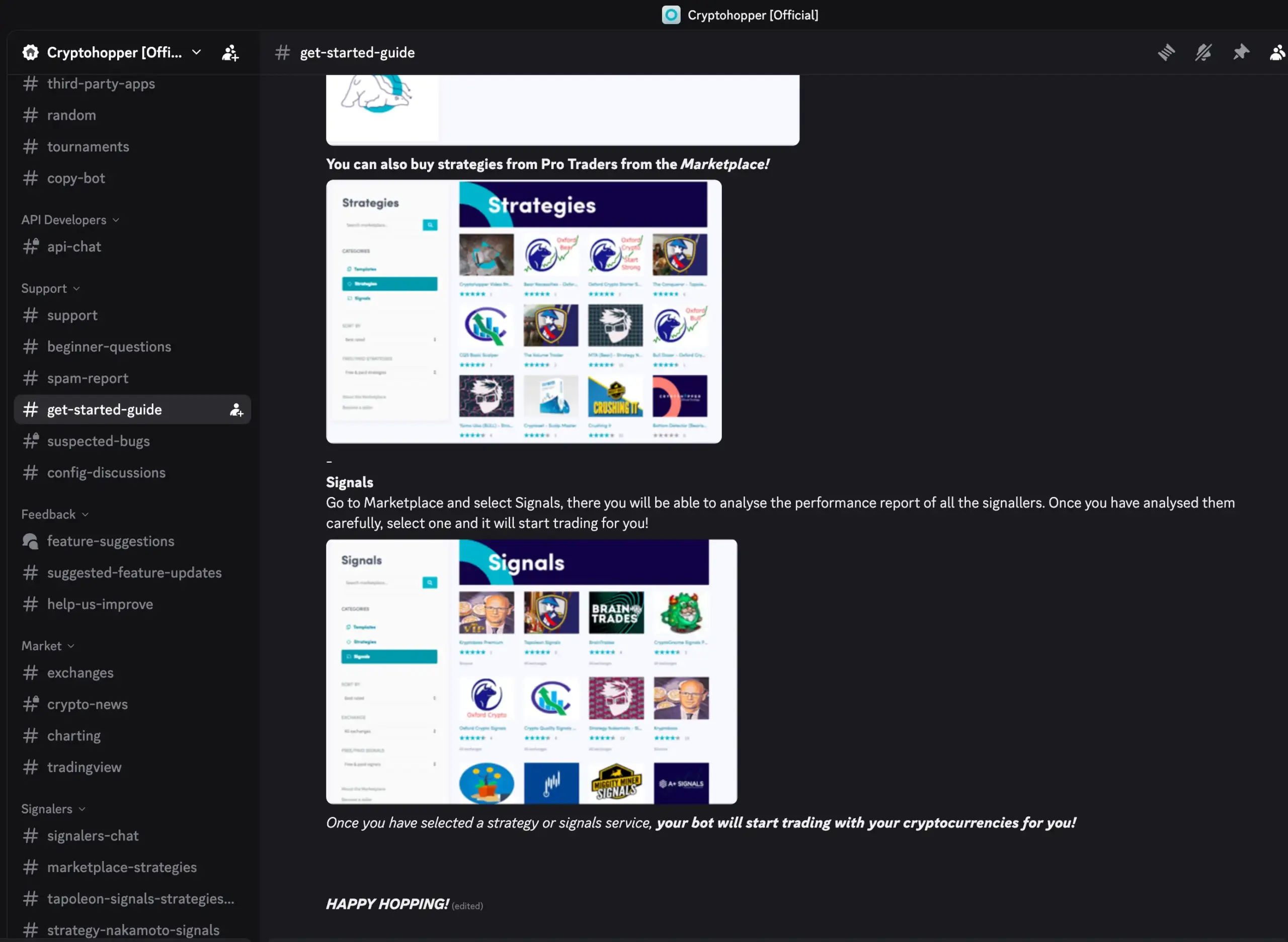 Cryptohopper Erfahrungen & Test 2026: Lohnt sich der Trading-Bot? Ausschnitt aus der Discord App