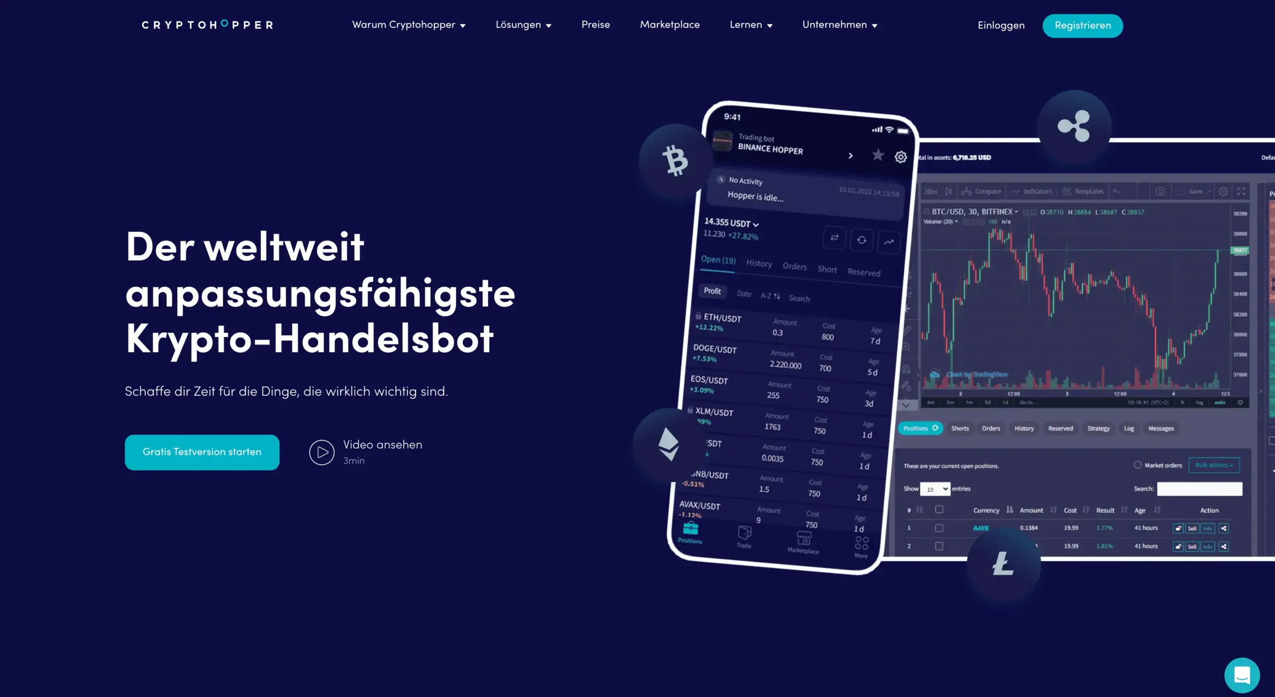 Cryptohopper Erfahrungen & Test 2026: Lohnt sich der Trading-Bot? Screenshot von der Website von Cryptohopper