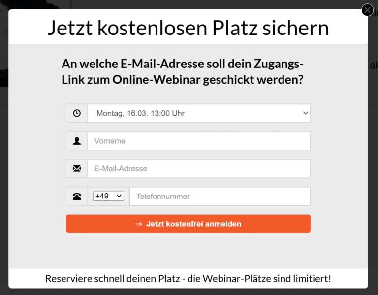 Investorenausbildung Webinar Anmeldung mit Terminauswahl für das kostenlose Online-Training