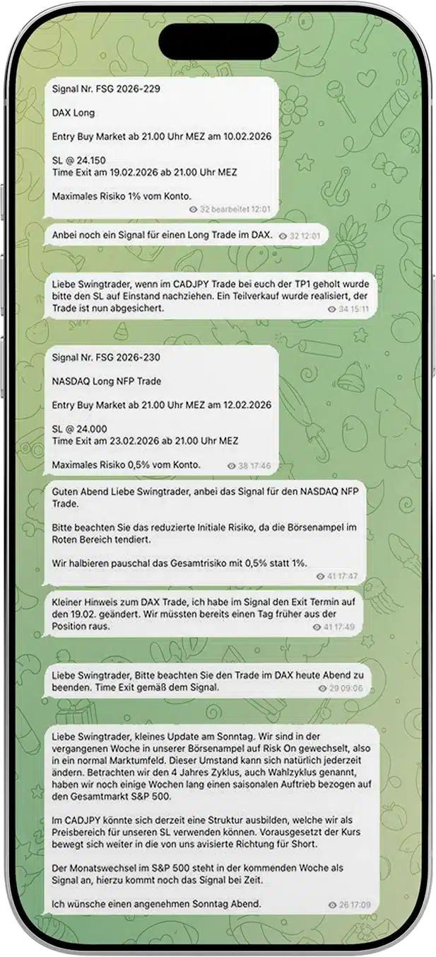 forex seasonals telegram message on iphone mockup