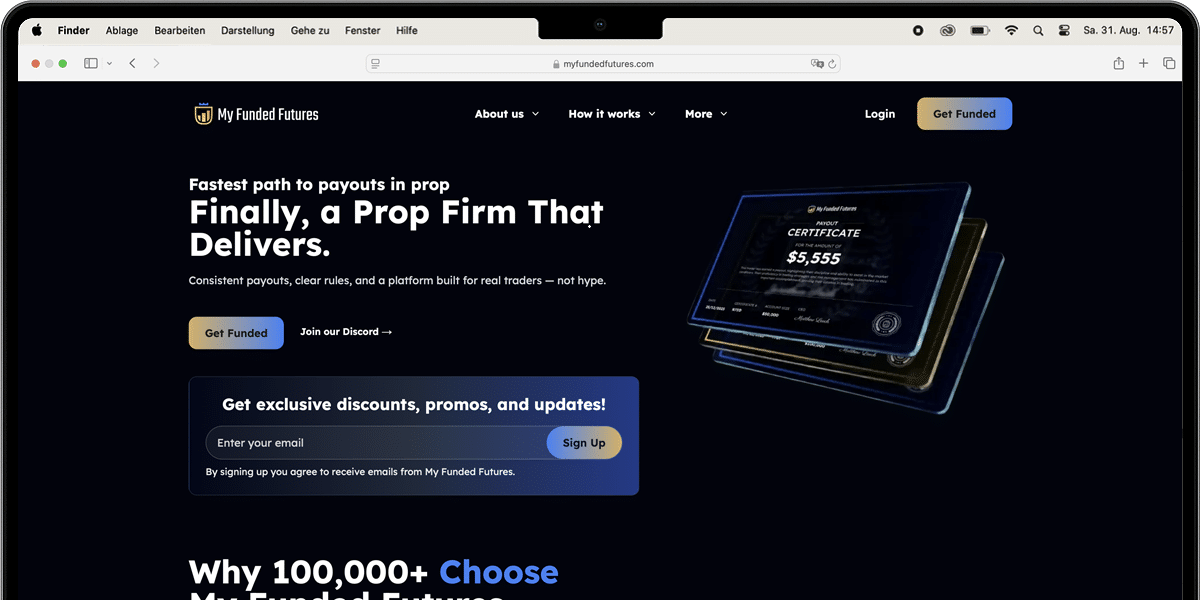 My Funded Futures Webseite Übersicht (Desktop)