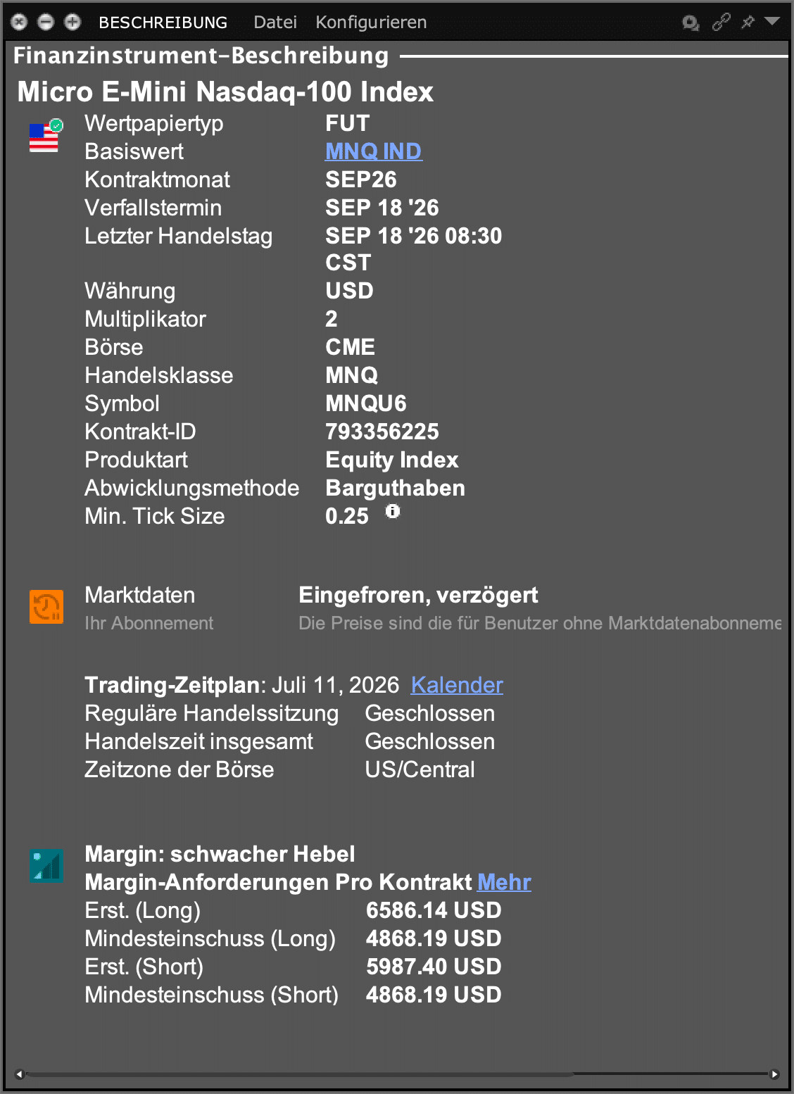 Micro E-Mini Nasdaq-100 Future (MNQ): Kontraktspezifikationen und Margin bei Interactive Brokers