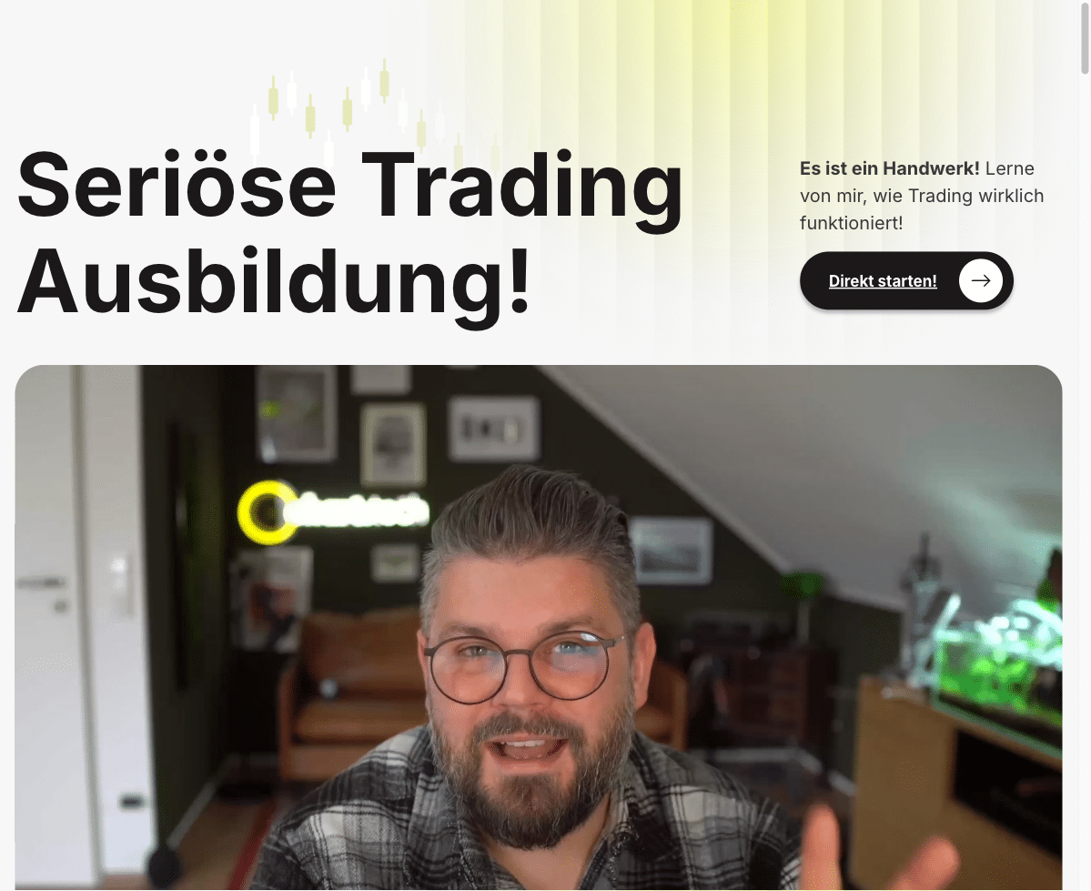 Philipp Greineder von chart.tech: Trading-Ausbilder mit 17 Jahren Erfahrung (Screenshot Juli 2026)