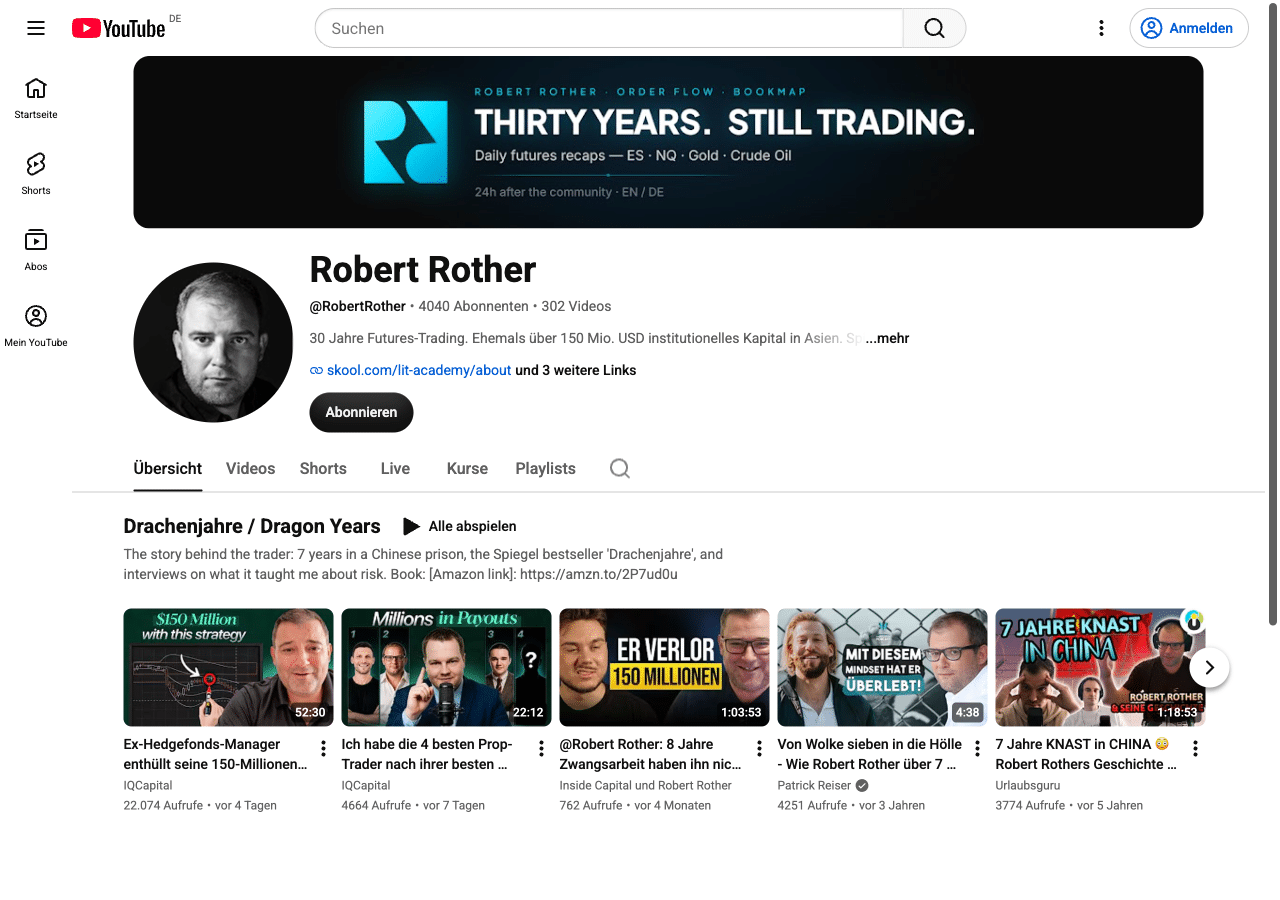 robert rother youtube kanal mit taeglichen futures recaps