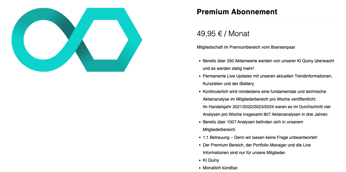 Boersenpaar Kosten: Premium Service für 49,95 Euro pro Monat