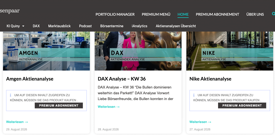 Boersenpaar iAnalytics: die Aktienanalysen sind nur für Premium Mitglieder zugänglich