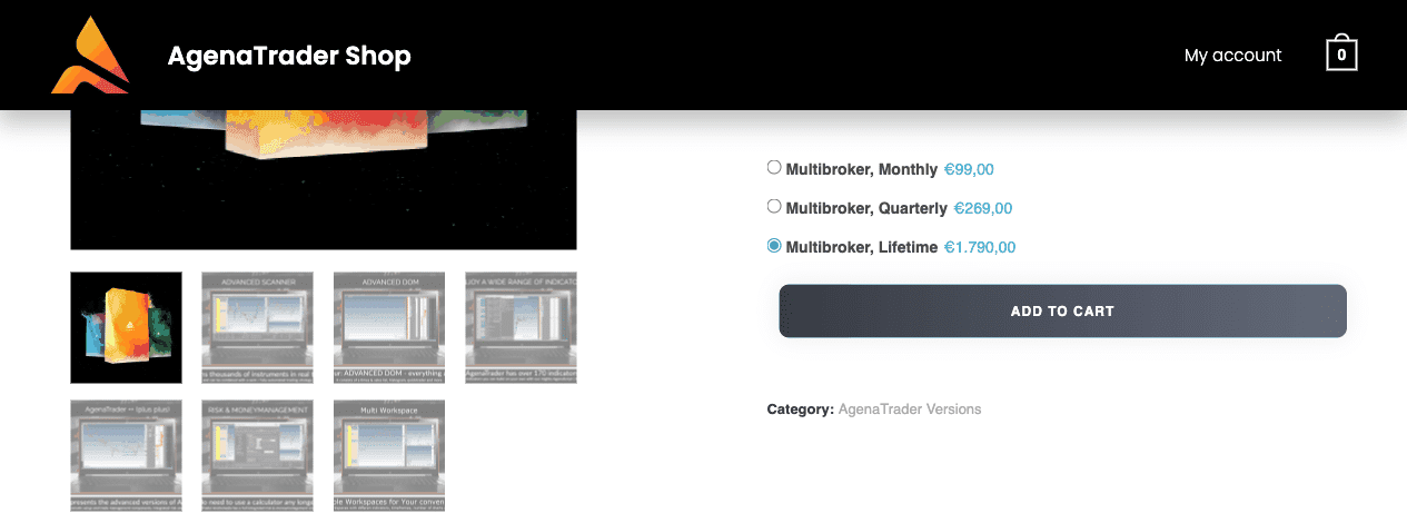AgenaTrader Kosten im offiziellen Shop mit Andromeda Multibroker monatlich, quartalsweise und als Lifetime-Lizenz