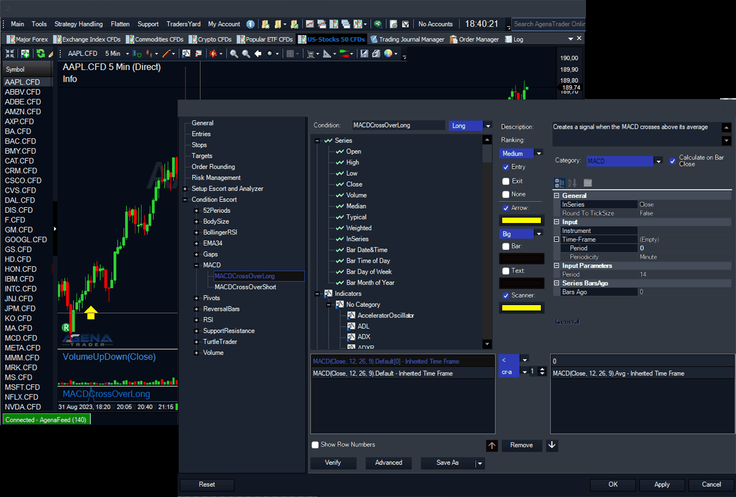 AgenaTrader Signal Builder mit MACD-Bedingung ohne Programmierung
