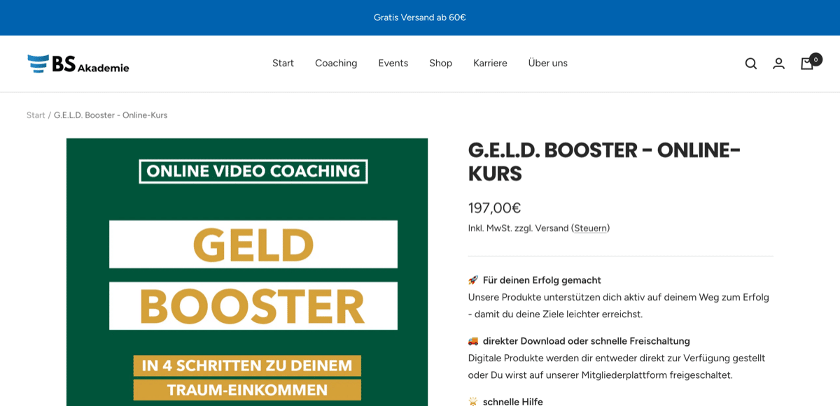 Bodo Schäfer Akademie Online-Kurs G.E.L.D. Booster mit 197,00 Euro inklusive Mehrwertsteuer