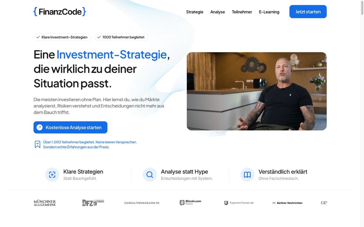 FinanzCode von Kilian Kropiunik: Startseite des umbenannten Coaching-Angebots im August 2026