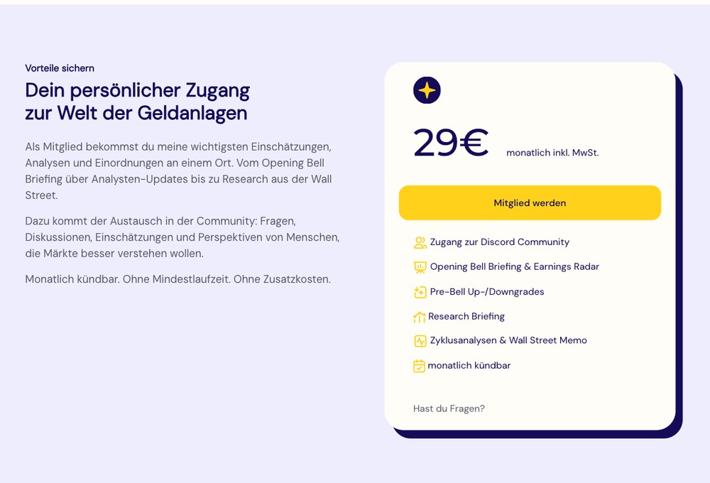 Markus Koch Mitgliedschaft: 29 Euro monatlich inklusive Mehrwertsteuer mit Discord-Zugang und Briefings