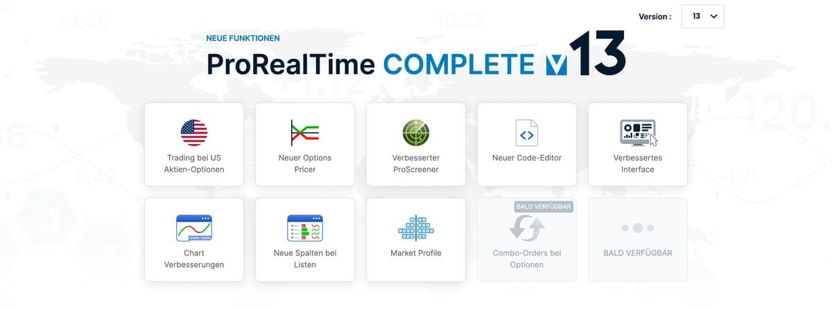 ProRealTime Version 13 mit Options Pricer, ProScreener, Code-Editor und Market Profile