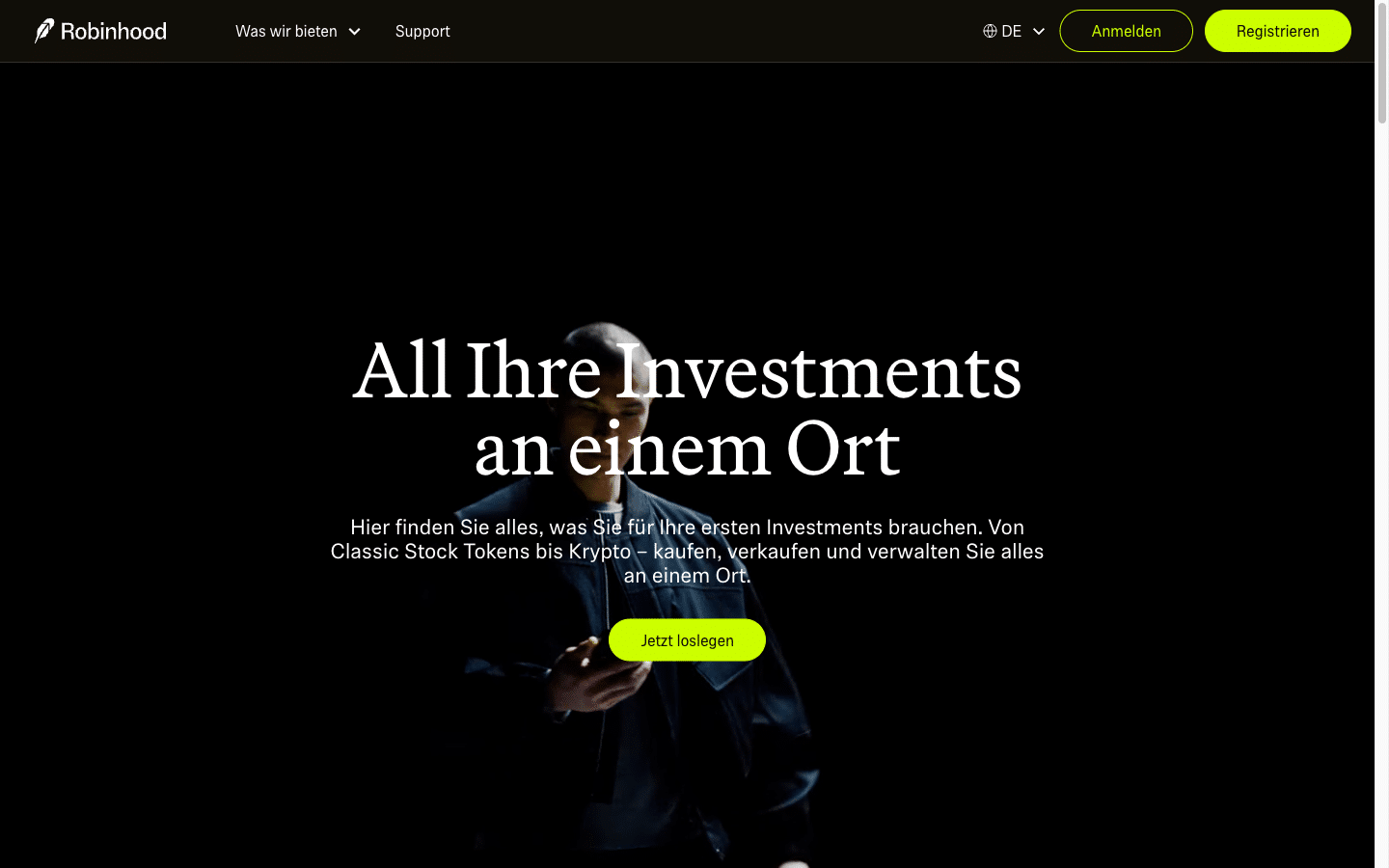 Robinhood Deutschland: deutschsprachige Startseite von Robinhood EU mit Classic Stock Tokens und Krypto