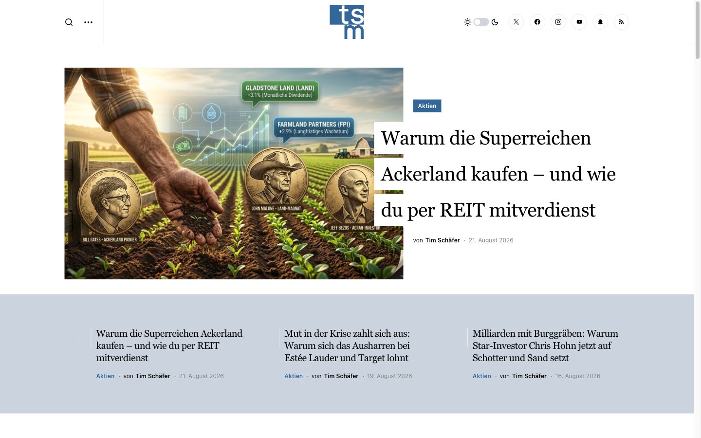 Tim Schäfer Media Blog Startseite mit Aktienbeiträgen vom August 2026
