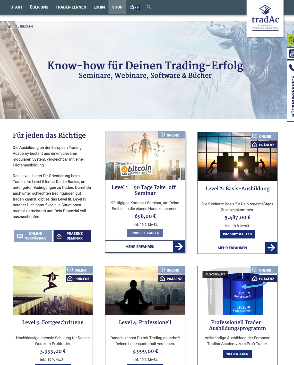 tradAc Ausbildungsprogramm mit den Leveln 1 bis 4 und Preisen von Birger Schäfermeier