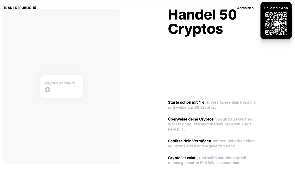 Trade Republic Crypto Wallet mit Transfer zu externen Wallets