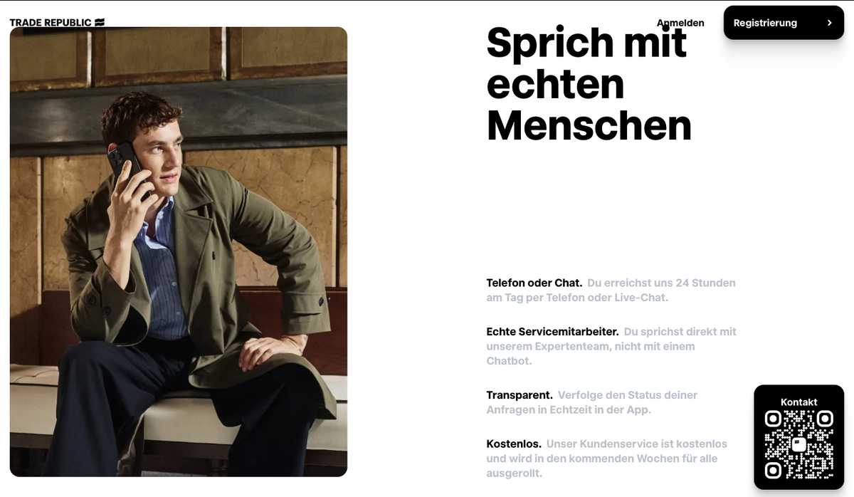 Trade Republic Kundenservice mit Telefon und Live-Chat rund um die Uhr