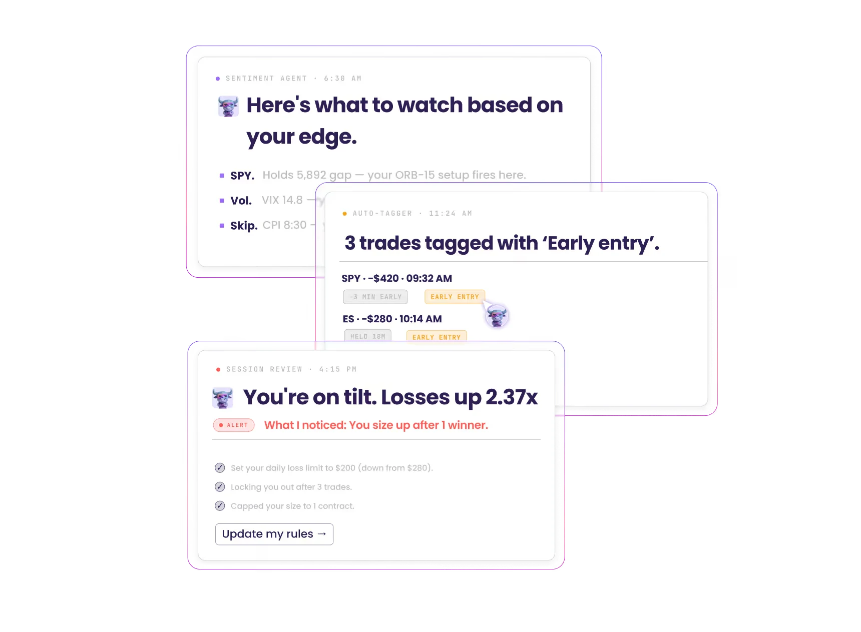 TradeZella KI-Agenten mit Sentiment Agent, Auto-Tagger und Session Review inklusive Tilt-Warnung